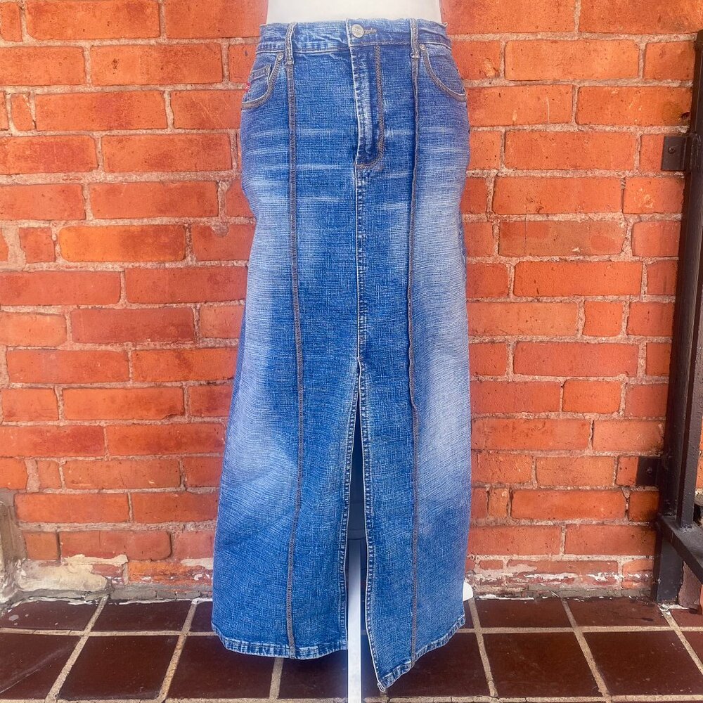 Y2K denim maxi skirt